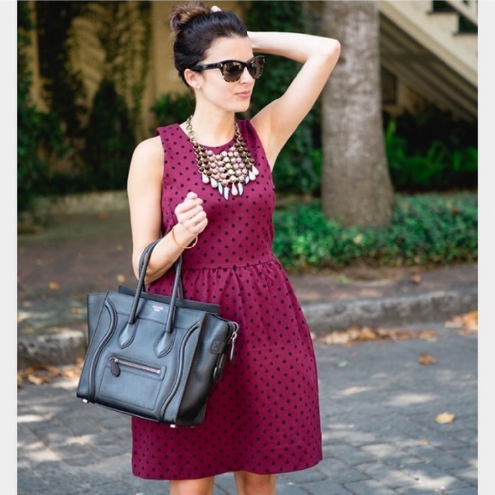 JCrew Factory maroon polka dot peplum dress Sz S